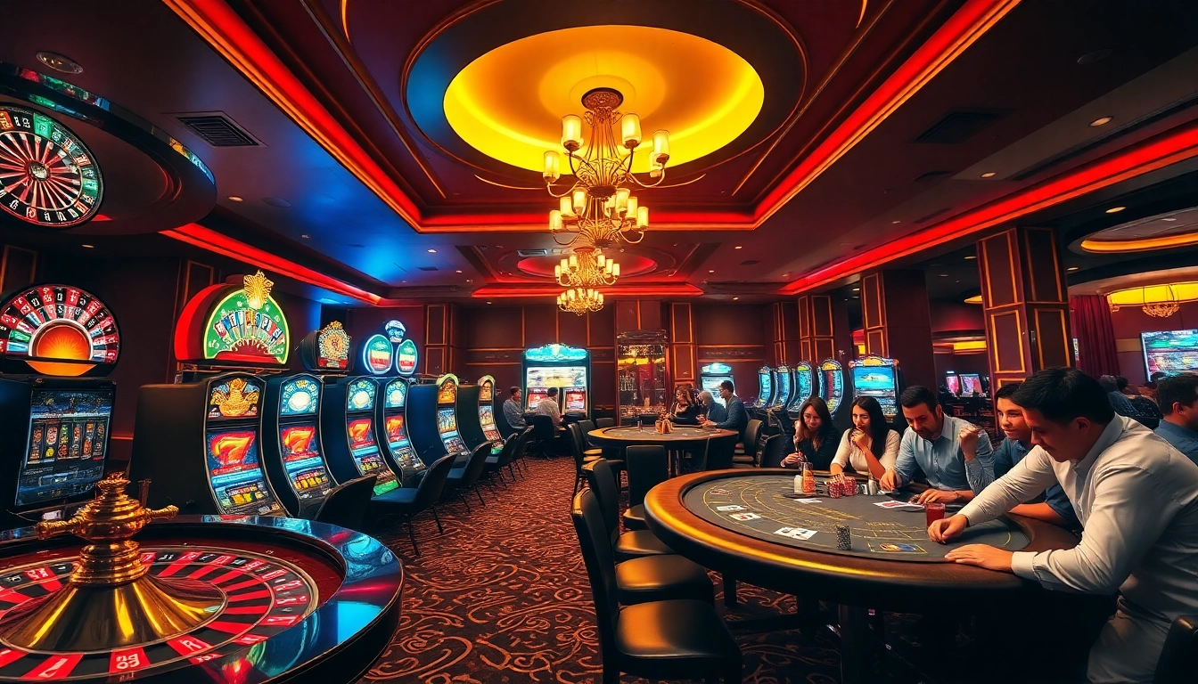 Experience the excitement of QQ88 at this vibrant casino table with lively players and colorful chips.